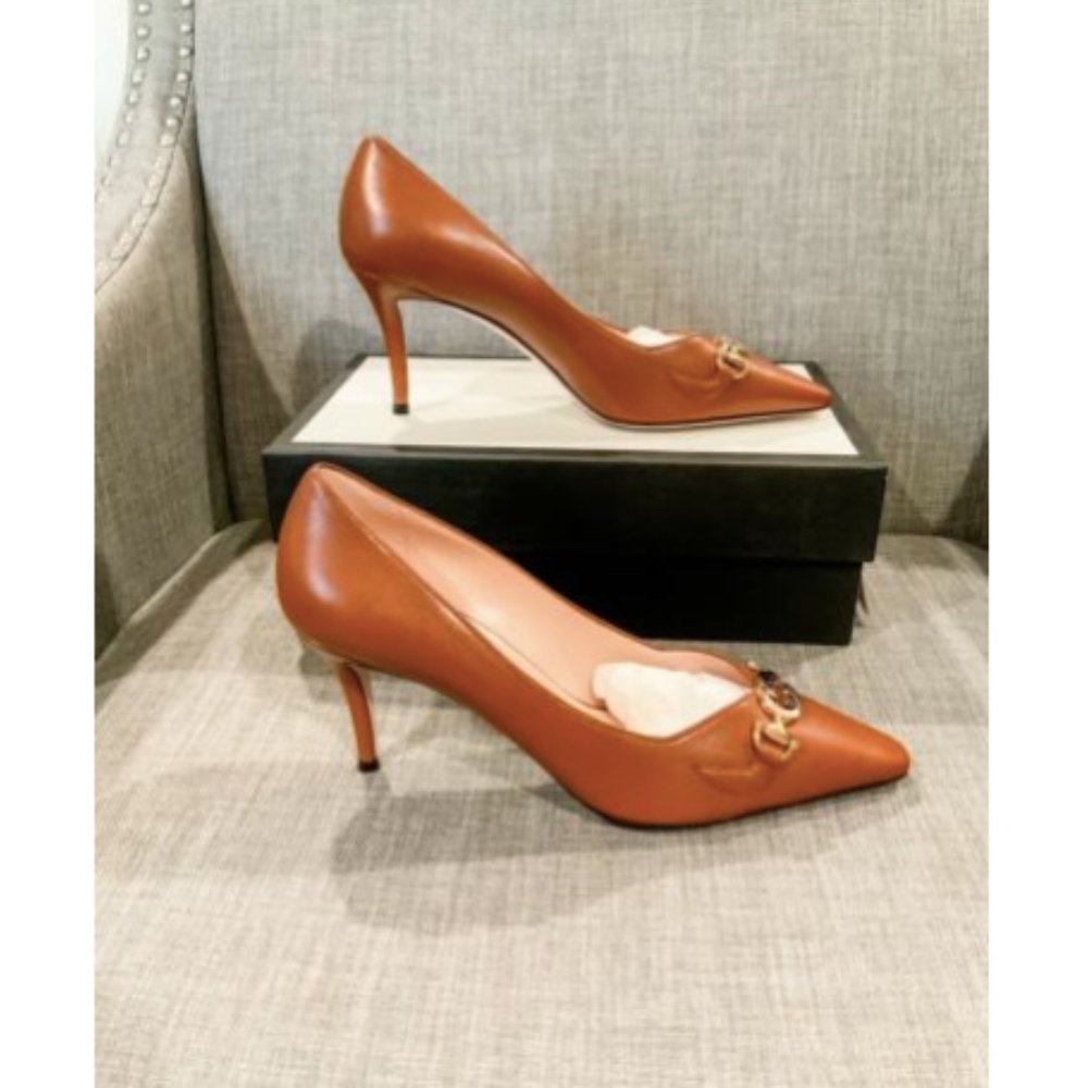 NIB Gucci Zumi 75 Pump Cognac Leather Pumps - Picture 11 of 12